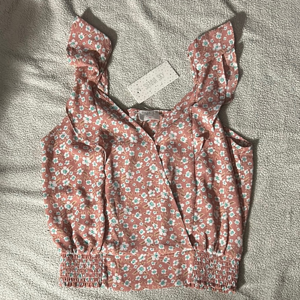 Sienna Sky Pink Smocked Ruffled Blouse